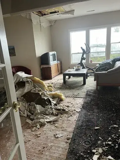 A living area cleared after storm water in a Rockingham County home