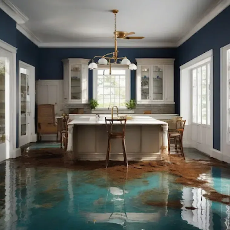 Restoration technician extracting standing water from a flooded Madison, NC home